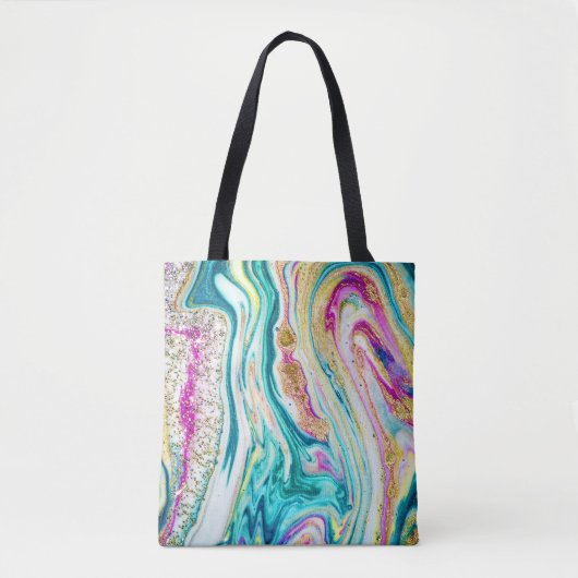 Tote Bag Magic Marbling : Metallic Paint Design. (Devant)