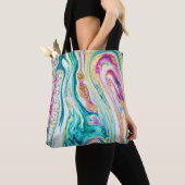 Tote Bag Magic Marbling : Metallic Paint Design. (De près)