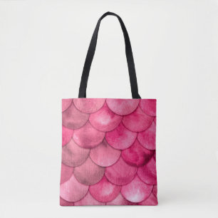 Tote Bag Magic Sirène Couleur rose pâle Échelles Aquarelle