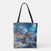 Tote Bag Magical Snowy Christmas Train Winter Scene (Dos)