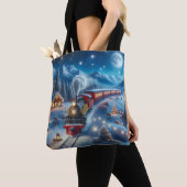 Tote Bag Magical Snowy Christmas Train Winter Scene (De près)