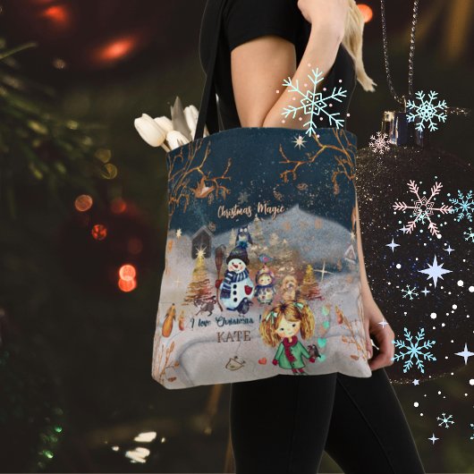 Tote Bag Magie de Noël avec personnages mignons Fourre-tout