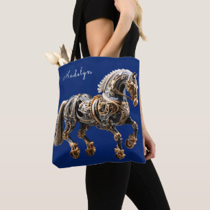 Tote Bag Magnifique étalon Steampunk or noir