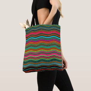 Tote Bag Magnifique Motif coloré à bandes ondulées