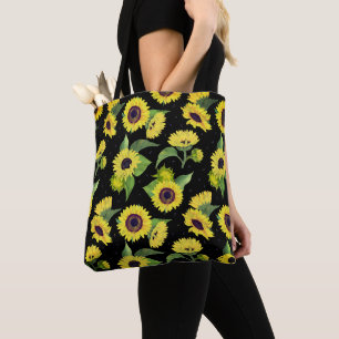 Tote Bag Magnifique motif de tournesol à l'aquarelle vintag