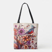 Tote Bag Magnifique oiseau rouge et fleuri été (Dos)