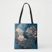 Tote Bag Magnifique paon avec Base Bleue (Devant)