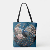Tote Bag Magnifique paon avec Base Bleue (Dos)