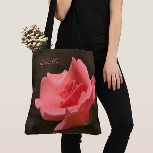 Tote Bag Magnifique rose rose, personnalisez avec le nom (De près)