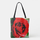 Tote Bag Magnifique rose rouge avec gouttes de rosée matina (Dos)