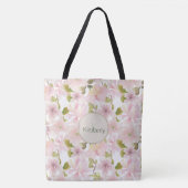 Tote Bag Magnolia Florale Monogramme Initiale Teint Rose (Devant)