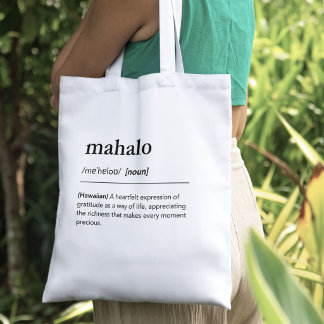 Tote Bag Mahalo Definition Hawaiian Word Gratitude Simple