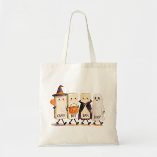 Tote Bag Mahjong d'Halloween avec des fantômes tenant des t