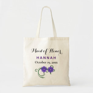 Tote Bag Maid of Honor Modern Typography Purple Mariage