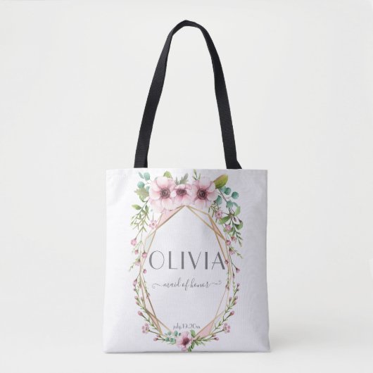 Tote Bag Maid of Honor Pretty Rose Anemone Flowers (Devant)