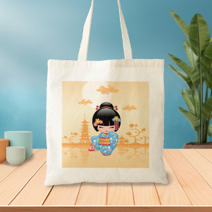 Tote Bag Maiko Kokeshi Doll mignonne Geisha Girl Jaune