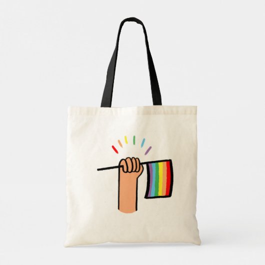 Tote Bag Main tirée main agitant un drapeau arc en ciel (Dos)