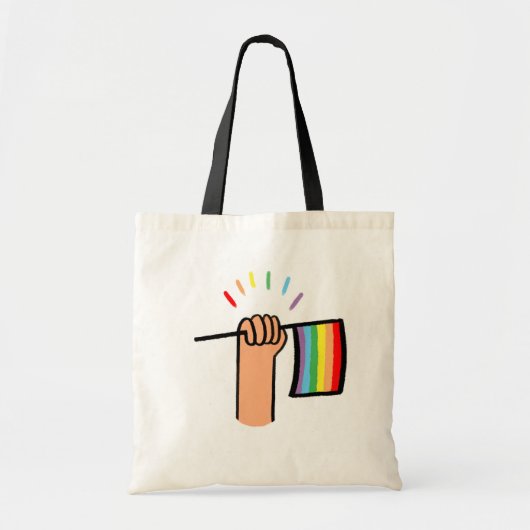 Tote Bag Main tirée main agitant un drapeau arc en ciel (Devant)