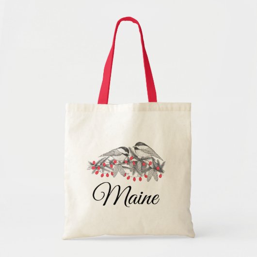 Tote Bag Maine Chickadee Bird hiver Noël Vacances Neige (Devant)