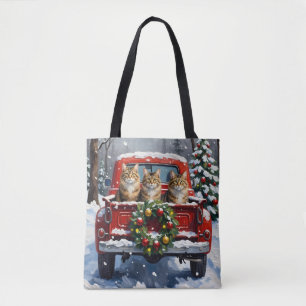 Tote Bag Maine Coon Noël Camion Rouge Fêtes