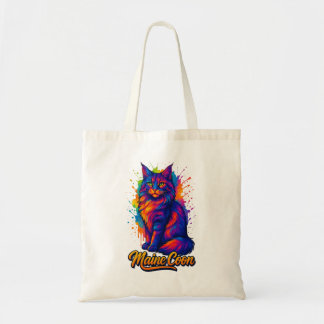 Tote Bag Maine Coon Pop Art Colorful Cat Illustration