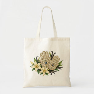 Tote Bag Mains Hamsa avec fleurs de vanille et mauvais œil