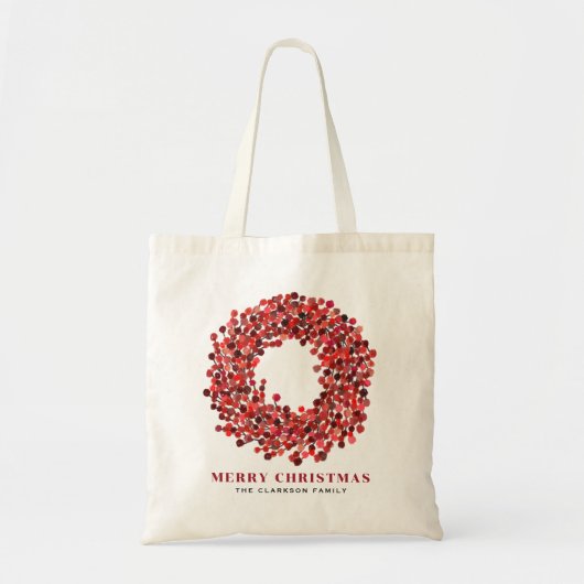 Tote Bag Mains peintes rouge Winterberry Wreath Noël (Devant)