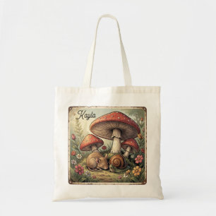 Tote Bag Maison de Campagne Rétro Champignons et Faune
