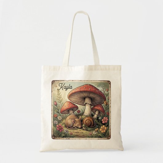 Tote Bag Maison de Campagne Rétro Champignons et Faune (Devant)