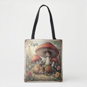 Tote Bag Maison de Campagne Rétro Champignons et Faune