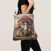 Tote Bag Maison de Campagne Rétro Champignons et Faune (De près)