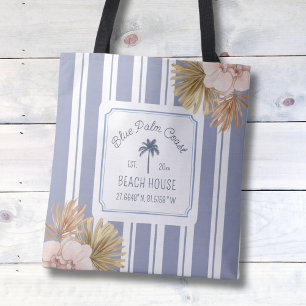 Tote Bag Maison de plage bleu rayé Coastal Boho ferme