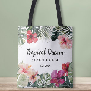 Tote Bag Maison de plage botanique florale tropicale à l'aq