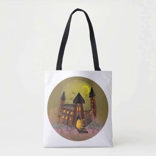 Tote Bag Maison de sorcière éffrayante Halloween et château (Devant)