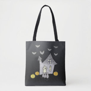 Tote Bag Maison d'Halloween, Chats noirs, Chats, Chauves-so
