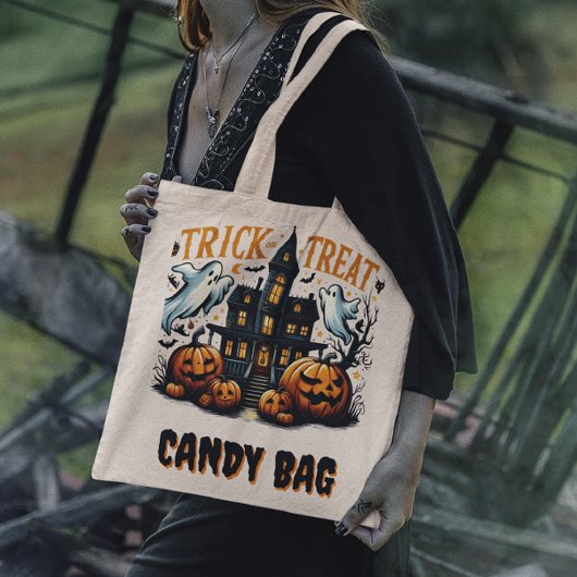 Tote Bag Maison d'Halloween éffrayante avec citrouilles à l