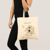 Tote Bag Maison d'oiseau verte blanche Feuilles Fleurs Papi (Devant (produit))