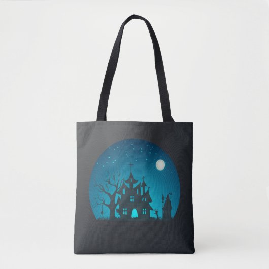 Tote Bag Maison éffrayante et amusante Bleue et Noire Haunt (Devant)