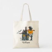 Tote Bag Maison hantée, arbres éffrayants et sorcière Hallo (Dos)