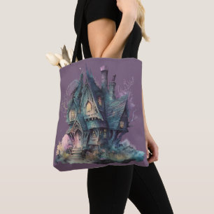 Tote Bag Maison Hantée Creepy Spooky Vert Rose Halloween