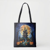 Tote Bag Maison hantée d'Halloween avec Citrouilles (Devant)