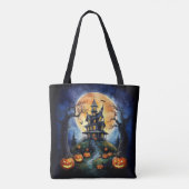 Tote Bag Maison hantée d'Halloween avec Citrouilles (Dos)