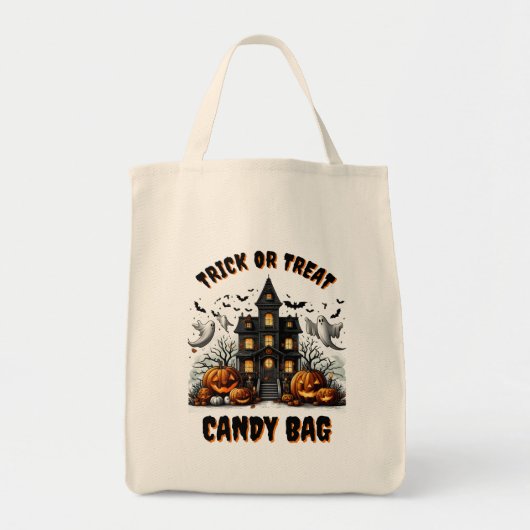 Tote Bag Maison hantée Halloween avec citrouilles (Devant)