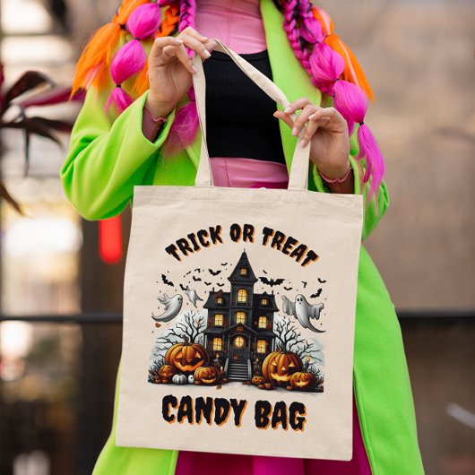 Tote Bag Maison hantée Halloween avec citrouilles