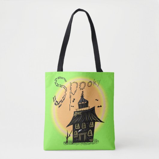 Tote Bag Maison hantée Halloween Neon Éffrayant (Devant)