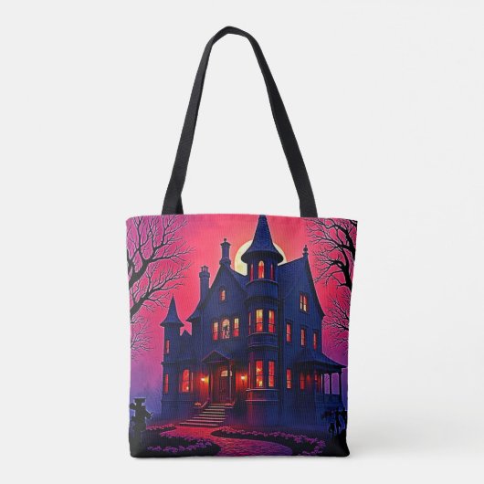 Tote Bag Maison Haunted éffrayant à Dusk Design (Dos)