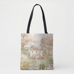Tote Bag Maison Vintage dans l'art Cottagecore de Prairie V
