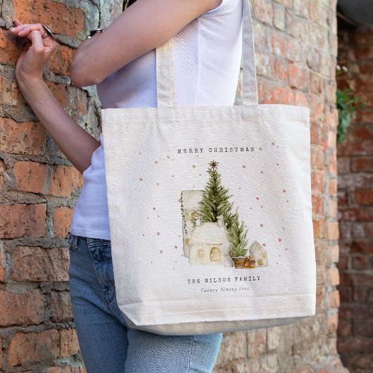 Tote Bag Maisons de neige blanches Joyeux voeux de Noël