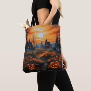 Tote Bag Maisons hantées effrayantes pleine lune Halloween