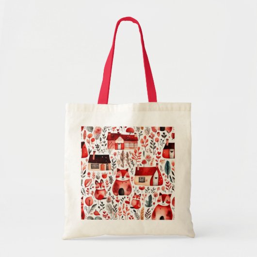 Tote Bag Maisons rouges et feuille de papier mignon (Devant)